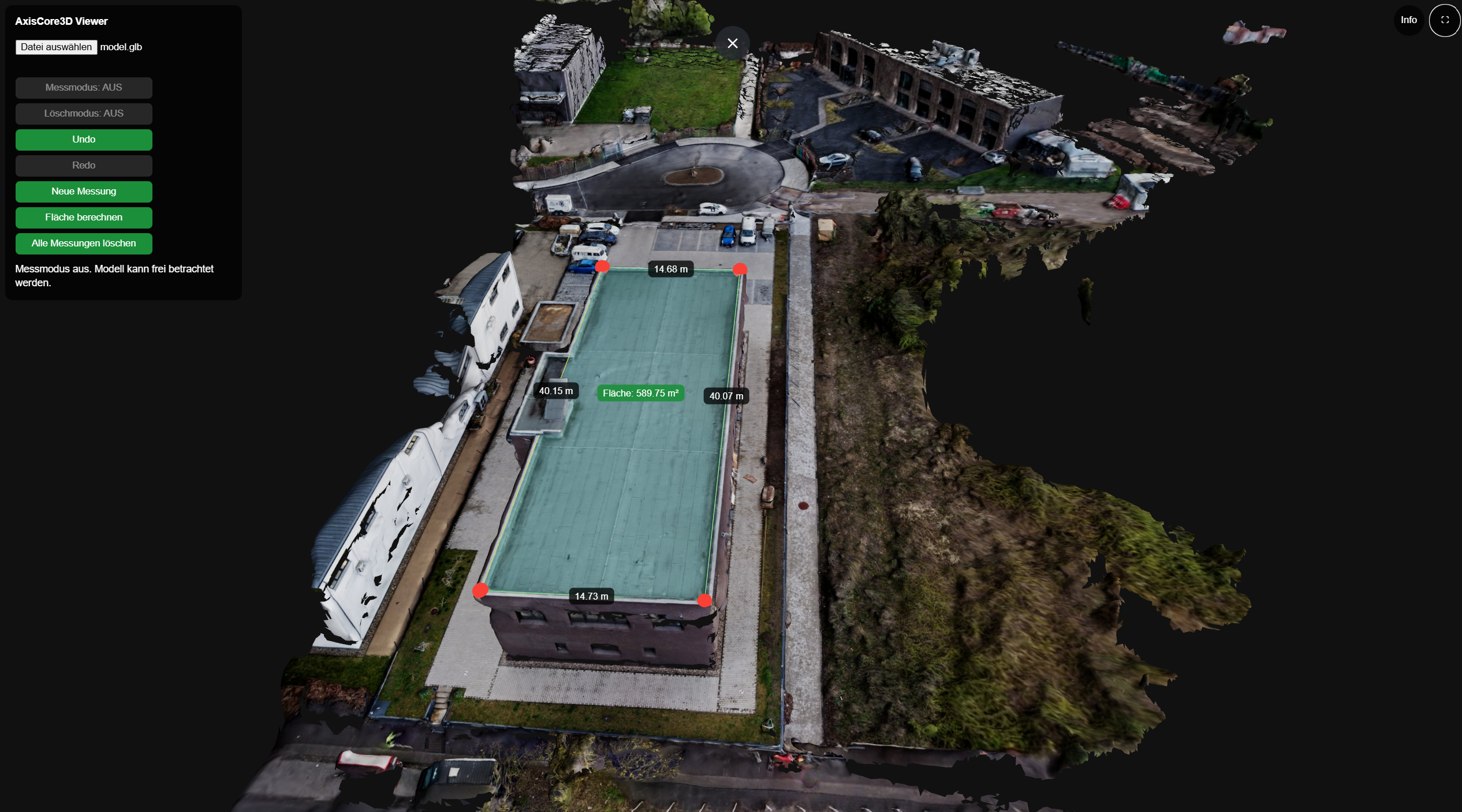 Dachaufmaß und Dachflächenmessung im AxisCore3D Viewer